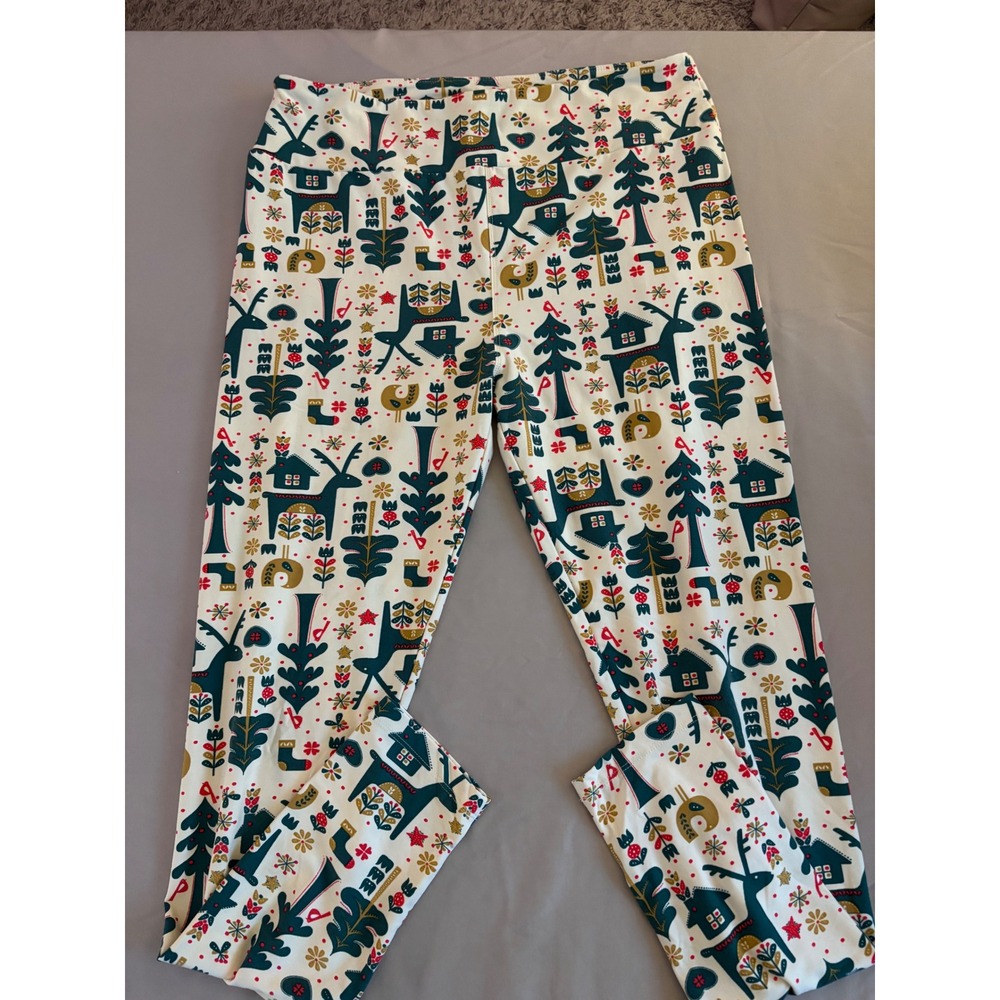 LuLaRoe Holiday Leggings Scandinavian Reindeer Christmas Folk Print TC Womens